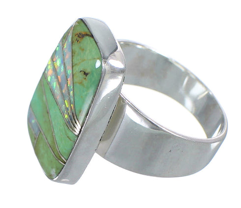 Silver Turquoise And Opal Inlay Jewelry Southwestern Ring Size 5-3/4 AX83308